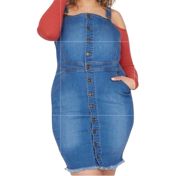 Wax Jean Denim - Wax Jean Denim Stretch Button-Up Overall Dress Size 3X